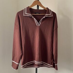 Zesica Brown Knit Top with White Accents
